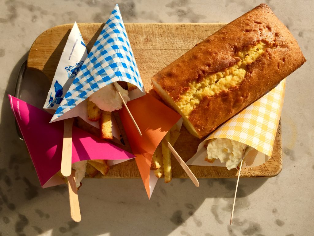 Cake fries served in paper cones, party