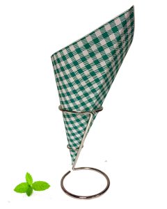 Green and white checkered french fry cone made of greaseproof paper
